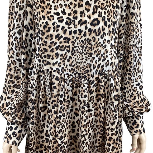 TCEC Leopard Print Long Sleeve Dress Size‎ Small Animal Lined Swing Mini - Picture 7 of 9